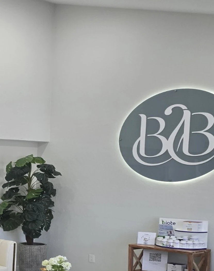 Beauty Body clinic reception and original BB wall sign